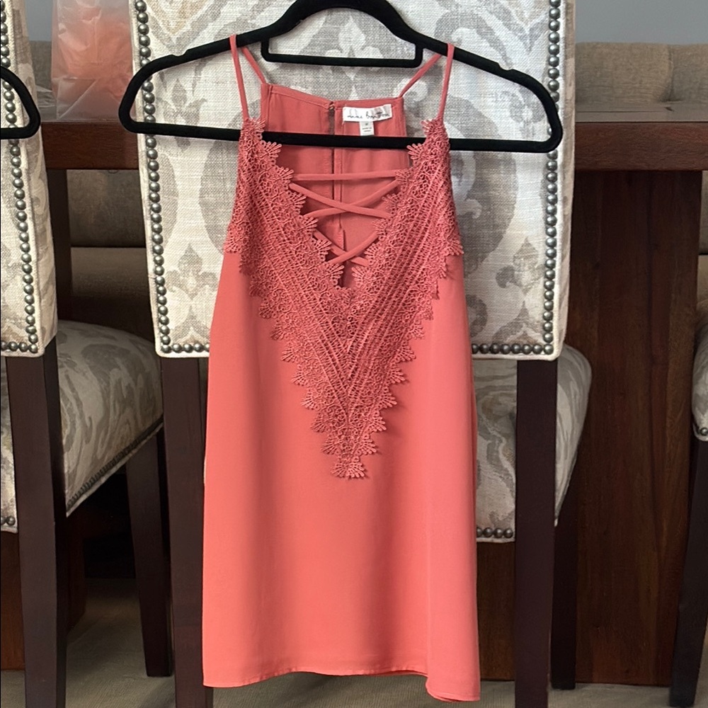 Coral Lace Trim Slip Dress